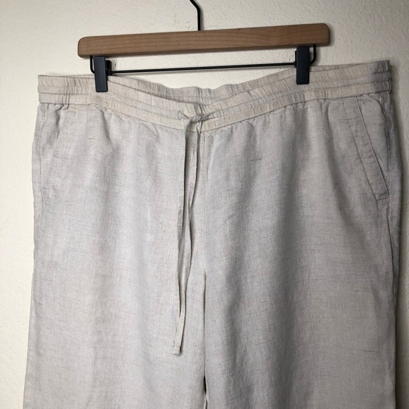 Talbots 100% Linen Drawstring Pants Women's 16P Beige Cropped Relaxed Fit Casual - Picture 12 of 16